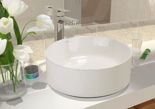 Invena Kos, chiuveta blat ceramica 415x415x135 mm, alb lucios, INV-CE-38-001-C