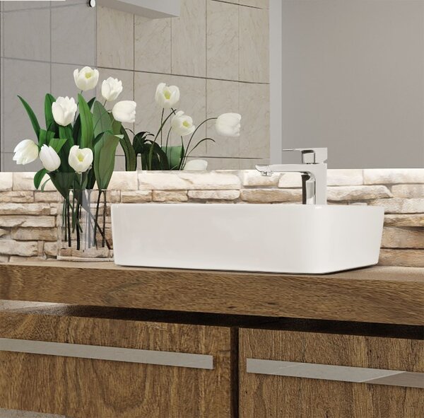 Invena Paros, chiuveta blat ceramica 475x375x145 mm, alb lucios, INV-CE-36-001-C