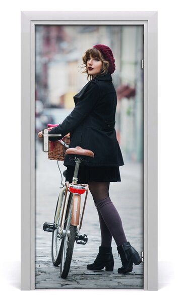 Autocolante pentru usi Autoadeziv UȘĂ Femeia pe bicicleta