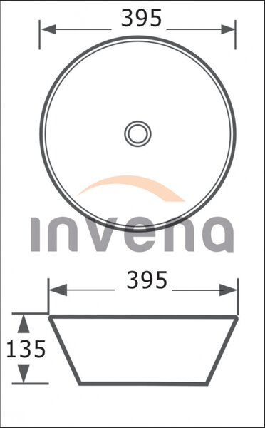 Invena Tinos, chiuveta blat ceramica 39,5x39,5x13,5 cm, negru mat, INV-CE-43-005-C