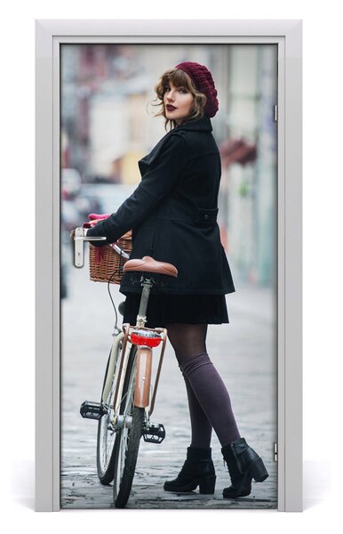 Autocolante pentru usi Autoadeziv UȘĂ Femeia pe bicicleta