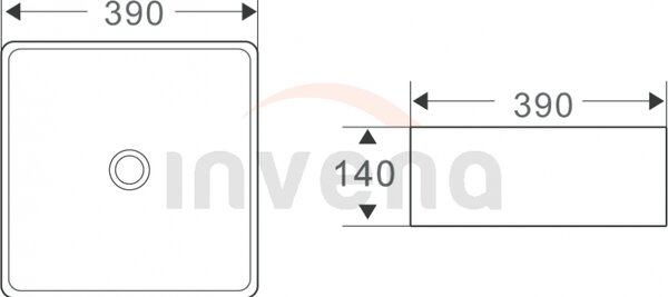 Invena Malaga, chiuveta blat ceramica 390x390x140 mm, alb lucios, INV-CE-39-001-C