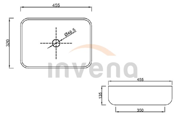 Invena Vitoria, chiuveta blat ceramica 455x320x135 mm, alb lucios, INV-CE-48-001-W