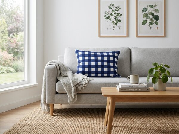 Husa de perna din microfibra NAVY GINGHAM 50x70 cm, albastru-alb