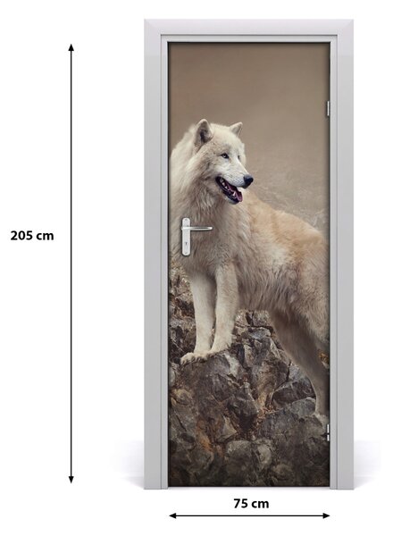 Autocolante pentru usi Wolf pe o stâncă