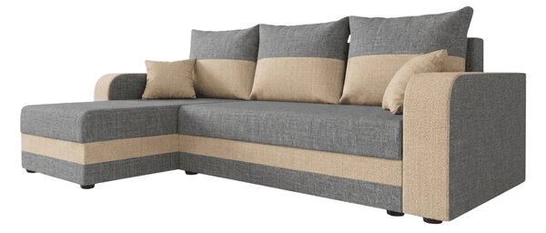 Coltar extensibil de colt VALERIO, gri deschis/bej, reversibil, 238x140 cm + 2 perne GRATUIT