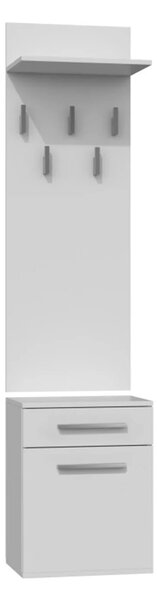 Cuier BANGOR, cu lada si sertar, alb, 50x35x181 cm