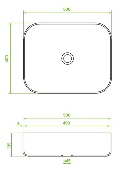 Laveo Mogami, chiuveta ceramica blat 500x400x135mm, negru mat, LAV-VUM_B250