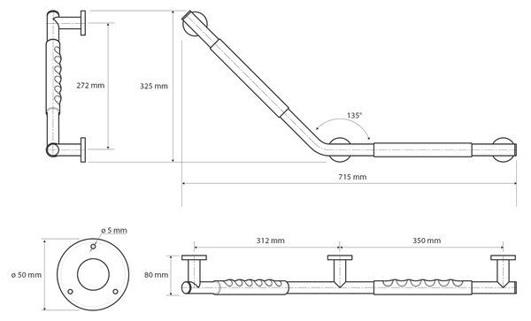 Sapho Sapho, Mâner drept 135°, dreapta, oțel inoxidabil, XR507