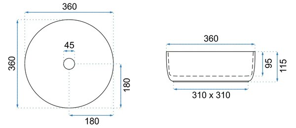 Rea Sami, chiuveta blat 360x360x115 mm, albastru deschis, REA-U6619