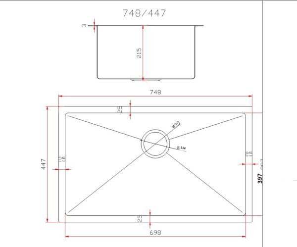Gamma Gamma, chiuvetă din oțel inoxidabil cu 1 compartiment 750x450x210 mm, negru, GMA-S7545-BK