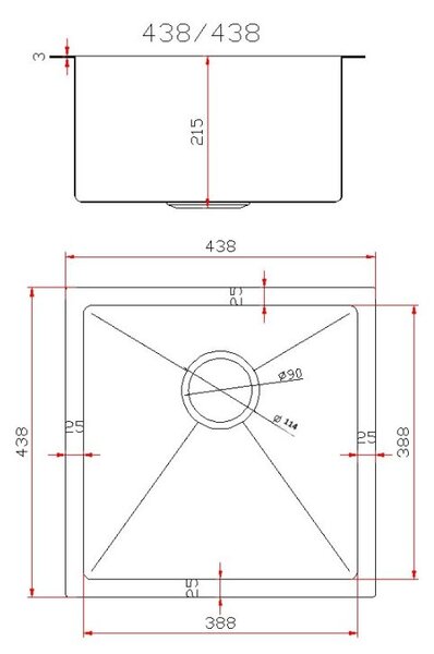 Gamma Gamma, chiuvetă din oțel cu 1 vas 438x438x215 mm, auriu periat, GMA-S4444-GD