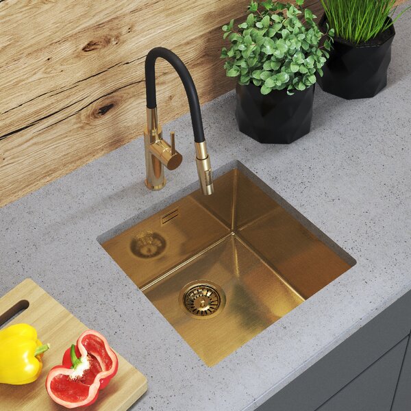 Gamma Gamma, chiuvetă din oțel cu 1 vas 438x438x215 mm, auriu periat, GMA-S4444-GD