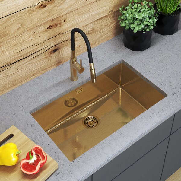 Gamma Gamma, chiuvetă din oțel inoxidabil cu 1 compartiment 750x450x210 mm, auriu mat, GMA-S7545-GD