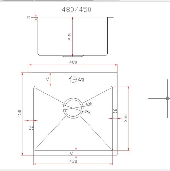 Gamma Gamma, chiuvetă din oțel cu 1 compartiment 480x450x210 mm, negru, GMA-S4845-BK