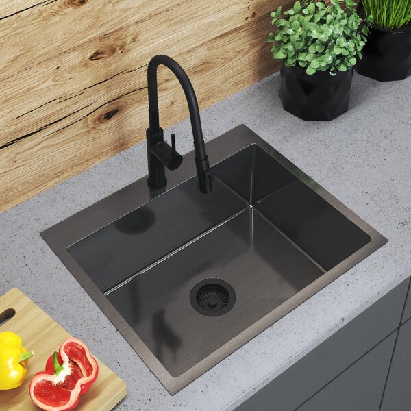 Gamma Gamma, chiuvetă din oțel cu 1 compartiment 600x500x210 mm, negru, GMA-S6050-BK