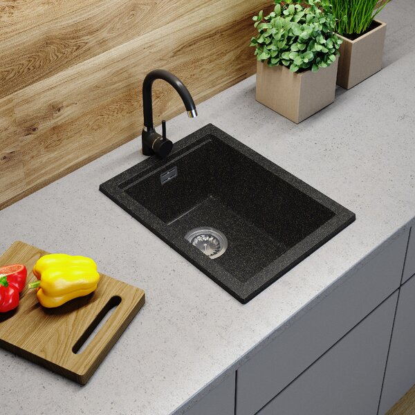 Gamma Decor 3850, chiuvetă granit cu 1 compartiment 380x500x207 mm, negru cu puncte aurii, GMA-ZLE000179