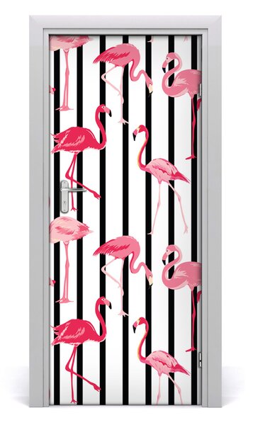 Autocolante pentru usi Flamingos și dungi