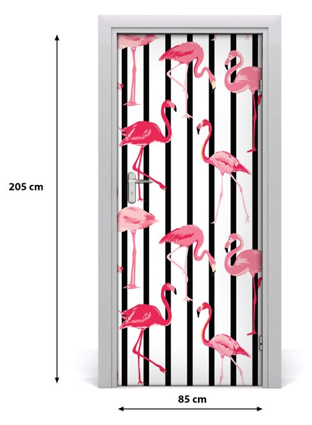 Autocolante pentru usi Flamingos și dungi