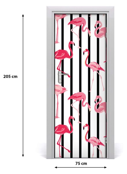 Autocolante pentru usi Flamingos și dungi