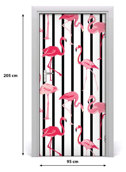 Autocolante pentru usi Flamingos și dungi