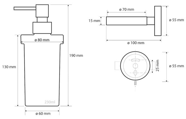 Sapho Sapho, dozator de săpun X-STEEL 230ml, sticlă de lapte, covoraș din oțel inoxidabil, XS101