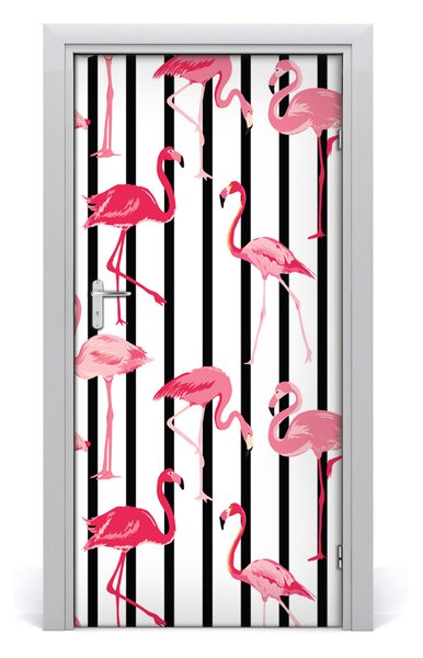 Autocolante pentru usi Flamingos și dungi