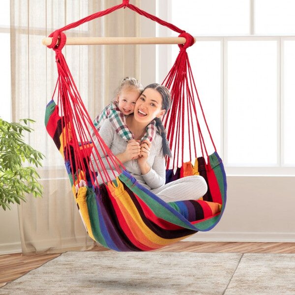 Hamac tip scaun cu bara de lemn, Rosu Multicolor