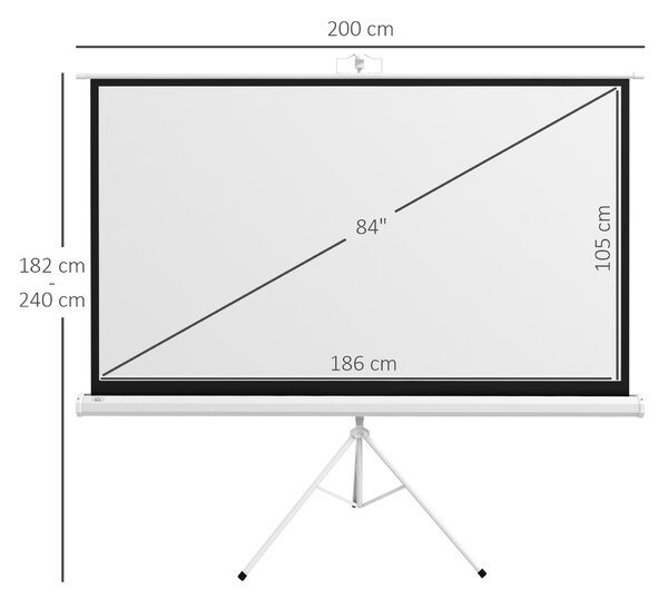 HOMCOM Ecran Proiecție Portabil 84 Inch, Suport Inclus, Ecran 4K HD 16:9, Vizionări Exterioare/Interioare | Aosom Romania