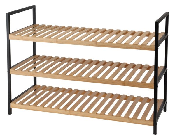 Suport pentru încălțăminte, din bambus și metal, 3 rafturi, 70x30x48 cm