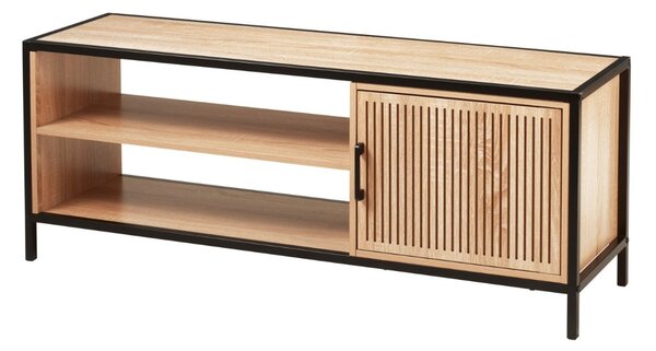 Comodă cu cadru metalic și rafturi MDF, design industrial modern, 116x33x45 cm, negru