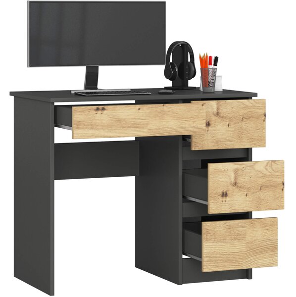 Masa PC Benicio II (grafit + stejar artizanal) (D). Promo -19%. 1152089