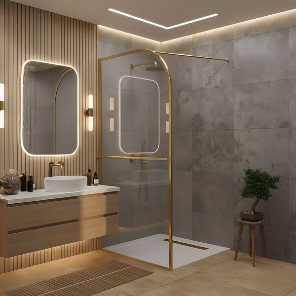 Rea Sky, Paravan de duș walk-in 100x200 cm, auriu mat, REA-K4330