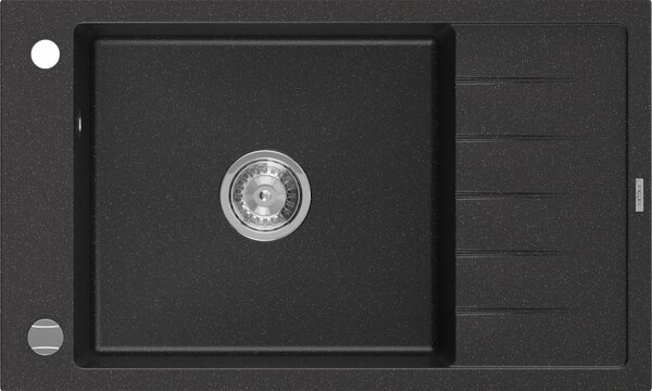 Mexen Elias chiuvetă de granit cu 1 cuvă, cu scurgere scurtă 795 x 480 mm, Neagră/Argintiu metalic - 6511791005-73
