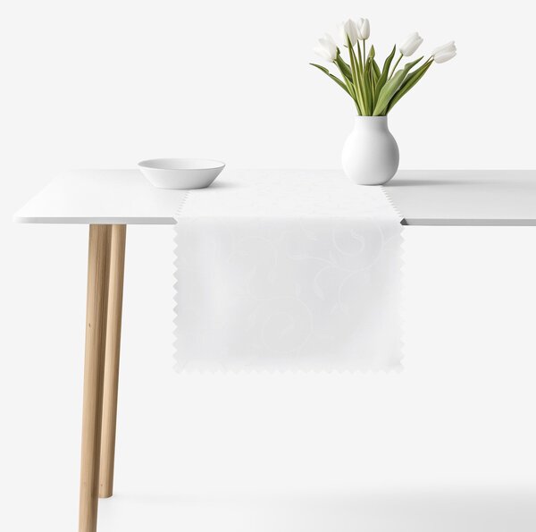 Goldea napron festiv de masă din teflon - alb cu ornamente mari 35x180 cm
