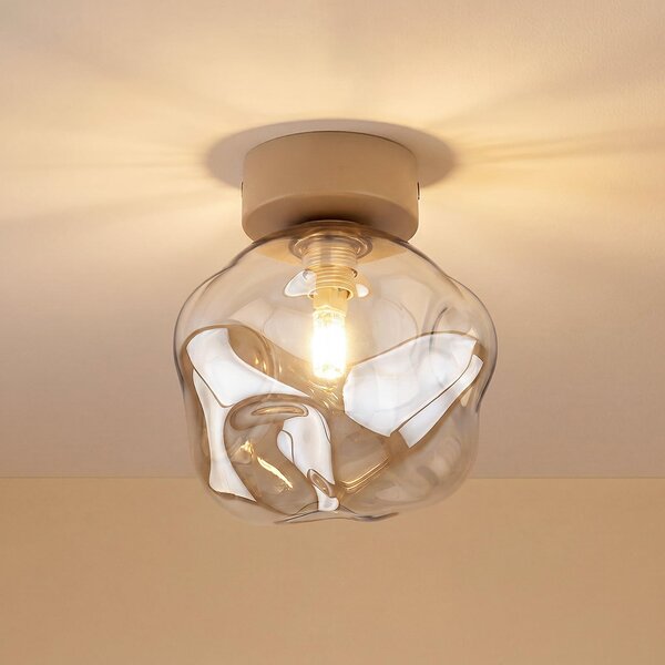TK Lighting Plafonieră Lava, nisip/cognac, sticlă, Ø 15 cm, G9, reglabil, Bej, Camera de zi / sufragerie, Sticlă, Modern