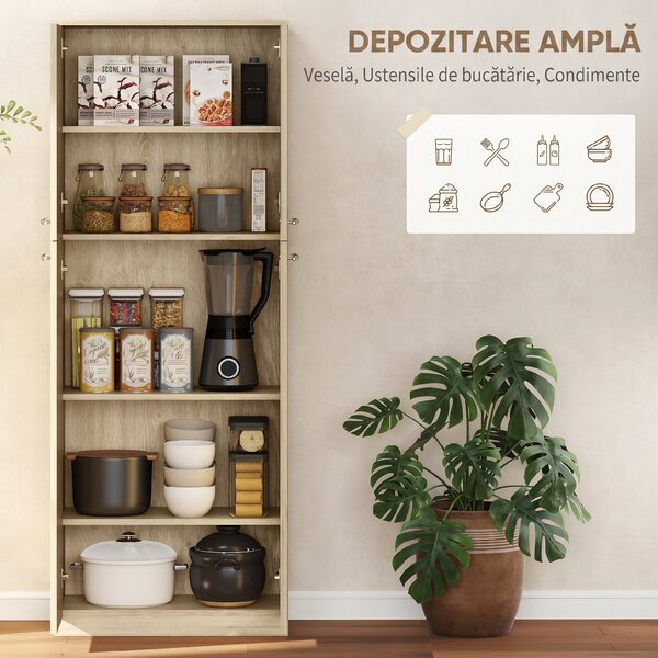 HOMCOM Mobilier de Depozitare cu 2 Dulapuri și Rafturi Reglabile din Lemn Stejar | Aosom Romania