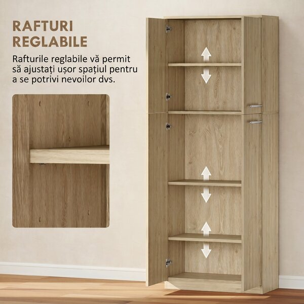 HOMCOM Mobilier de Depozitare cu 2 Dulapuri și Rafturi Reglabile din Lemn Stejar | Aosom Romania