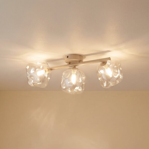 TK Lighting Plafonieră Lava, cu 3 becuri, lungime 50 cm, nisip/cognac, G9, reglabil, Bej, Camera de zi / sufragerie, Sticlă, Modern