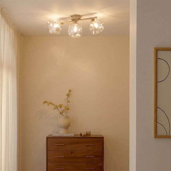 TK Lighting Plafonieră Lava, cu 3 becuri, lungime 50 cm, nisip/cognac, G9, reglabil, Bej, Camera de zi / sufragerie, Sticlă, Modern
