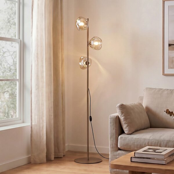 TK Lighting Lampadar Lava, nisip/cognac, sticlă, 151 cm, cu 3 becuri, G9, Bej, Camera de zi / sufragerie, Sticlă, Modern