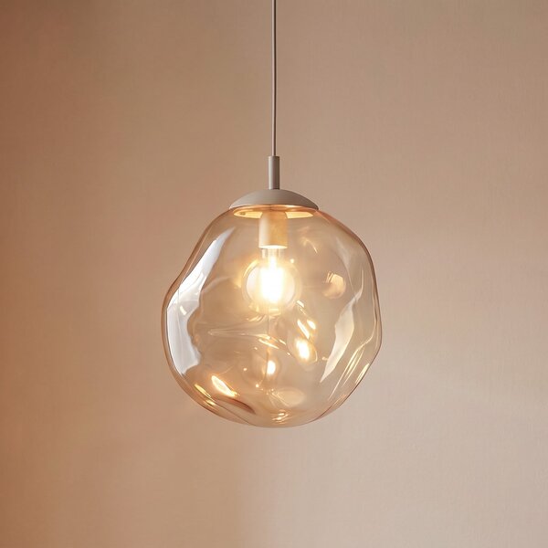 TK Lighting Lampă suspendată Lava, Ø 35 cm, E27, nisip/cognac, sticlă, reglabil, Bej, Camera de zi / sufragerie, Sticlă, Modern