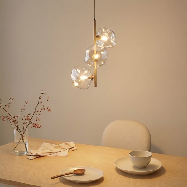 TK Lighting Lampă suspendată Lava, cu 3 becuri, Ø 29 cm, nisip/cognac, G9, reglabil, Bej, Camera de zi / sufragerie, Sticlă, Modern