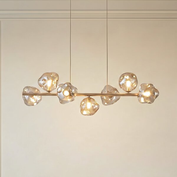 TK Lighting Lampă suspendată Lava, cu 7 becuri, lungime 90 cm, nisip/cognac, G9, reglabil, Bej, Camera de zi / sufragerie, Sticlă, Modern