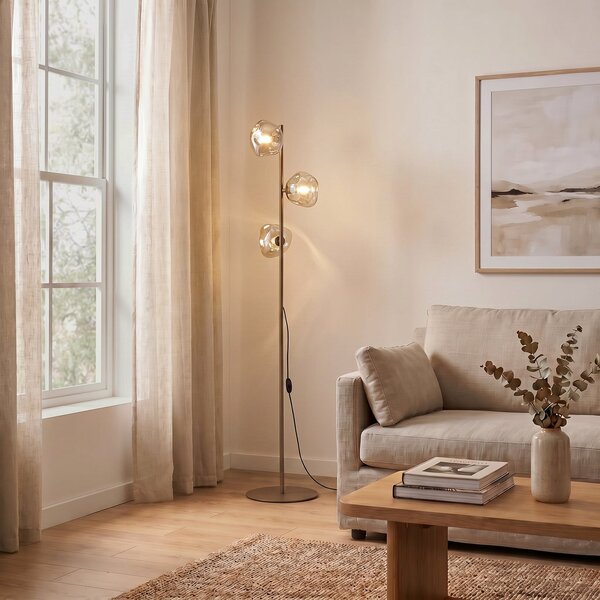 TK Lighting Lampadar Lava, nisip/cognac, sticlă, 151 cm, cu 3 becuri, G9, Bej, Camera de zi / sufragerie, Sticlă, Modern
