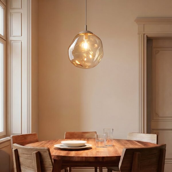 TK Lighting Lampă suspendată Lava, Ø 35 cm, E27, nisip/cognac, sticlă, reglabil, Bej, Camera de zi / sufragerie, Sticlă, Modern