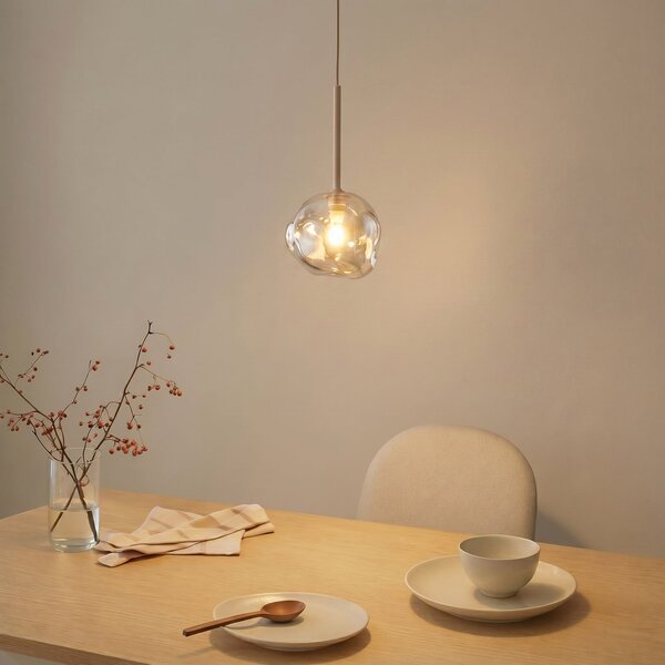 TK Lighting Lampă suspendată Lava, Ø 15 cm, G9, nisip/cognac, sticlă, reglabil, Bej, Camera de zi / sufragerie, Sticlă, Modern