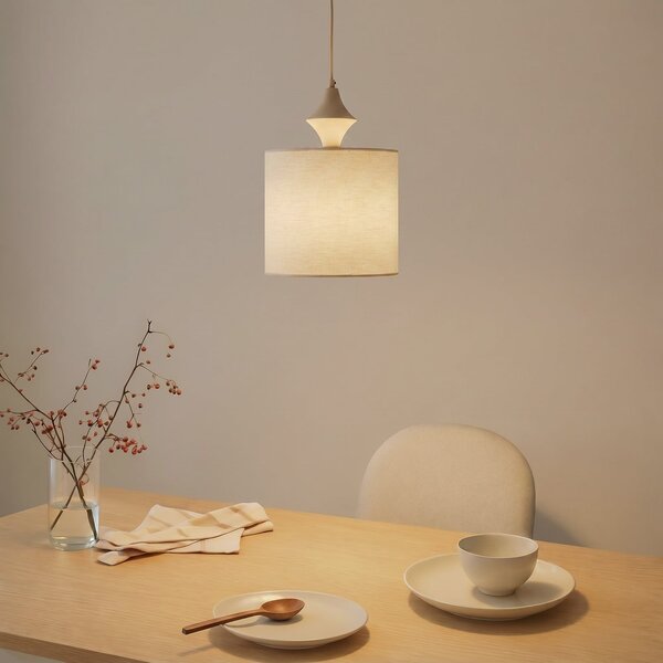 TK Lighting Lampă suspendată Amura, bej/nisip, țesătură, Ø 25 cm, E27, reglabil, Bej, Camera de zi / sufragerie, Țesătură / Textil, Modern