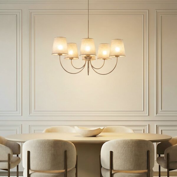 TK Lighting Candelabru Candi, bej/nisipiu, cu 6 becuri, Ø 85 cm, E27, reglabil, Bej, Camera de zi / sufragerie, Țesătură / Textil, Modern