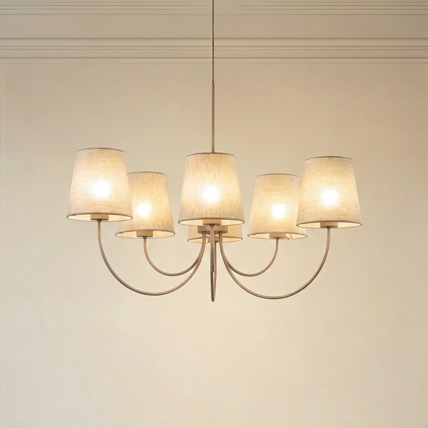 TK Lighting Candelabru Candi, bej/nisipiu, cu 6 becuri, Ø 85 cm, E27, reglabil, Bej, Camera de zi / sufragerie, Țesătură / Textil, Modern